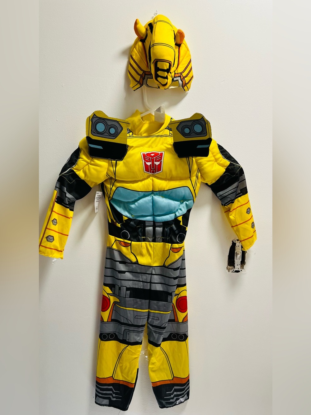 Yellow Transformer-Inspired Kids Costume with Muscle Padding